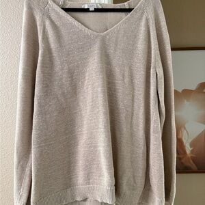 LOFT Light Cream V-Neck Knit Sweater